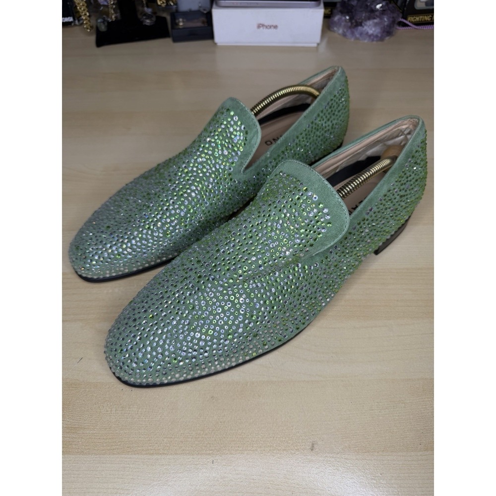Men's Bolano Green Rhinestone Sparkling Slip On Loafers Shoes Snyder 030 Sz 13
